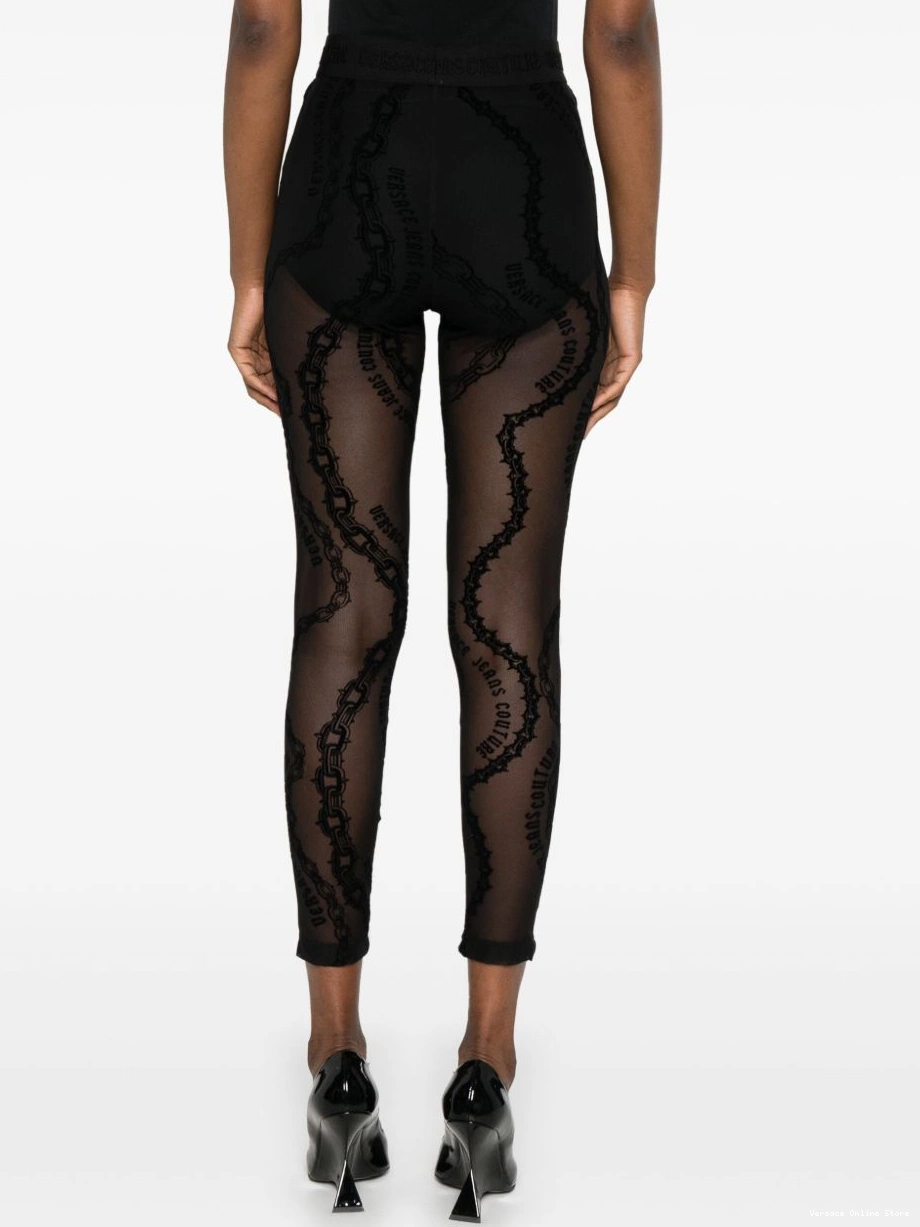 Affordable Jeans leggings mesh flocked Women Versace Couture chain-print 0812
